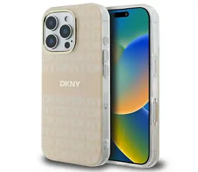 DKNY-Rückseite mit sich wiederholendem Strukturmuster und Streifen, pink / MagSafe / Für Apple iPhone 16 Pro