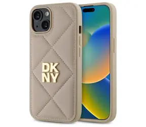 DKNY Quilted Stack Logo iPhone 14 beige / Rückseite / Apple iPhone 14 / Gestepptes Muster mit Stack-Logo