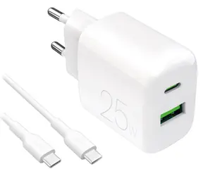 Puro PRO LITE weiß / Ladeset / USB-A + USB-C / 25 W / USB-C - USB-C Kabel 1,2 m