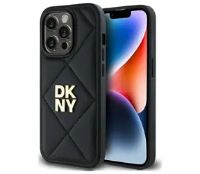 DKNY Quilted Stack Logo iPhone 14 Pro schwarz / Rückseite / Gestepptes Design / DKNY Logo