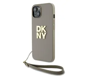 DKNY Stack Logo Handgelenkschlaufe Rückseite beige / Rückseite / mit Handgelenkschlaufe / für Apple iPhone 15 PLUS