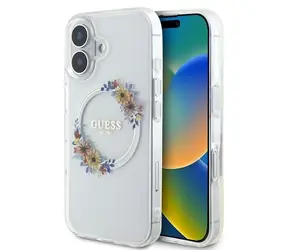 Guess IML Blumenkranz MagSafe iPhone 16 PLUS transparente Hülle