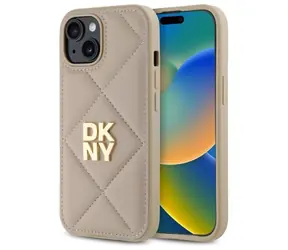 DKNY Quilted Stack Logo Back Cover beige / Rückseite / Apple iPhone 15