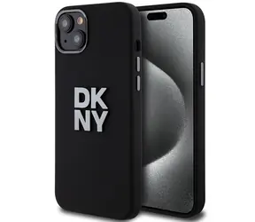 DKNY Flüssigsilikon- Logo iPhone 15 PLUS, 14 PLUS Schwarz / Rückseite / Silikon