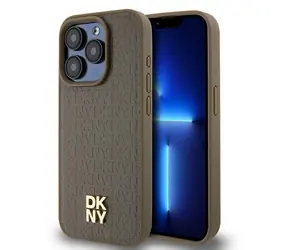 DKNY Ledermuster- Logo braun / MagSafe Rückseite / Apple iPhone 14 Pro Max