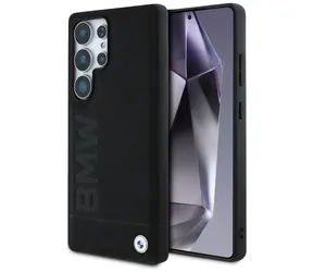 BMW Leder-Schutzhülle mit Big Schriftzug für Samsung Galaxy S25 Ultra, schwarz / Rückseite / Leder (PU) / BMW Logo