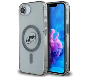 Karl Lagerfeld IML Metal Karl & Choupette Köpfe schwarz / Rückseite / Apple iPhone 16e / MagSafe