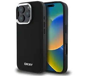 DKNY Rückseite, schlichtes silbernes Logo, schwarz / Rückseite / MagSafe / Apple iPhone 16 Pro Max