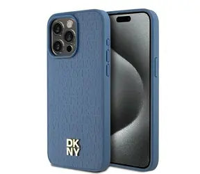 DKNY Leder-Monogramm-Muster, Logo, MagSafe blau / Rückseite / MagSafe / Apple iPhone 15 Pro Max