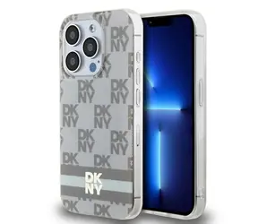 DKNY IML Cover mit Karomuster und Streifenmuster, beige / Rückseite / MagSafe / für iPhone 14 Pro Max