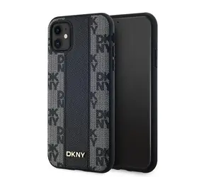 DKNY Leder kariert schwarz / Rückseite / MagSafe / Apple iPhone 11, XR