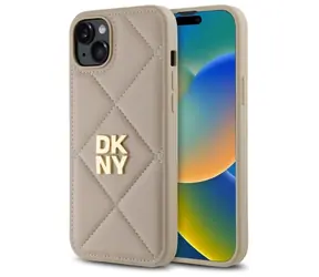 DKNY Quilted Stack Logo iPhone 15 PLUS beige / Rückseite