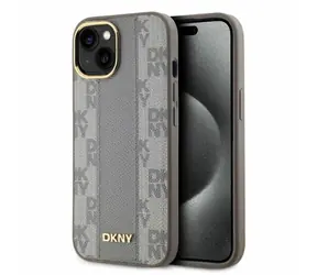 DKNY Leder-Rückseite mit Karomuster, beige, MagSafe / Rückseite / Apple iPhone 14 / MagSafe