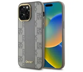 DKNY Leder-Rückseite mit Karomuster, beige / für Apple iPhone 14 Pro Max / MagSafe