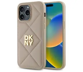 DKNY Quilted Stack Logo iPhone 14 Pro beige / Rückseite / Apple iPhone 14 Pro / Gestepptes Muster mit Stack-Logo