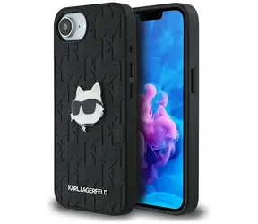 Karl Lagerfeld Monogramm Choupette Kopfnadel schwarz / Hülle / Choupette-Anhänger aus Metall / iPhone 16e