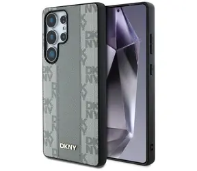 DKNY PU-Leder MagSafe-Schutzhülle mit Karomuster, grau / Rückseite / Samsung Galaxy S25 Ultra / Karomuster