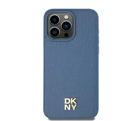 DKNY Ledermuster Logo MagSafe blau / Rückseite / MagSafe / Apple iPhone 13/14/15