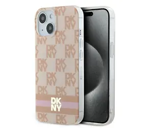 DKNY Karomuster-Hülle für iPhone 15, 14 und 13, Pink / Rückseite / MagSafe