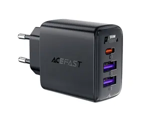 Acefast A57 PD35W GaN-Ladegerät, schwarz / 3 Anschlüsse / 2x USB-A / 1x USB-C / 35 W