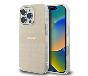 DKNY-Muster mit Streifenmuster, rosa / Rückseite / Apple iPhone 16 Pro Max
