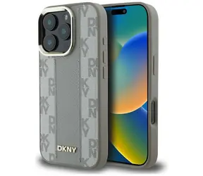 DKNY PU-Leder MagSafe-Rückseite mit Karomuster, beige / Apple iPhone 16 Pro / Karomuster
