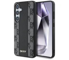 DKNY Leder-Schutzhülle mit Karomuster, schwarz, MagSafe / Rückseite / MagSafe / für Samsung Galaxy S25