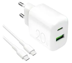 Puro PRO LITE 20W weiß / Reiseladegerät / USB-A + USB-C / USB-C - USB-C-Kabel 1,2 m
