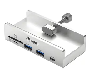 Equip 128968 silber / USB-Hub / 2x USB-A + USB-C / SD/microSD-Kartenleser / 5 Gbit/s / Clip