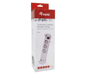 Equip mit Klemme, weiß / Steckdosenleiste / 3x Schuko / 2x USB-C / USB-A / 2 m