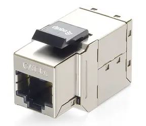 Silberner Keystone- Equip Cat6A / Stecker / 2x RJ45 / geschirmt / vergoldete Kontakte / 8 Stück.