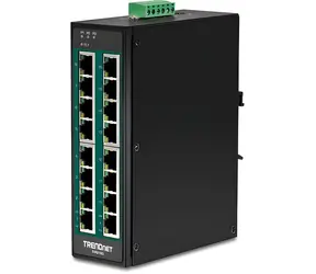Trendnet TI-PG160 / Industrie-Switch / 16x Gigabit PoE+ / 240 W / 32 Gbit/s / DIN-Schiene / IP30