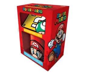 Pyramiden-Geschenkset Super Mario / Geschenkset / Tasse 315 ml + Schlüsselanhänger + Untersetzer