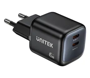 Unitek P1129ABK01- EU schwarz / Ladegerät / 2x USB-C / 45 W / GaN / PD 3.0