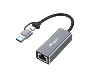 Equip: USB-C- und USB-A-RJ45-Adapter (grau) / Netzwerkadapter / 2,5-GbE / LED-Anzeige / Aluminiumgehäuse / 0,15 m