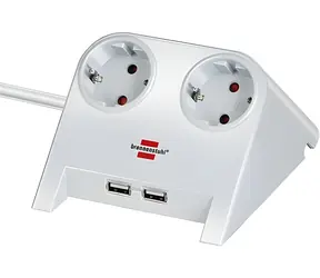 Brennenstuhl Desktop-Power weiß / USB-Ladegerät für den Schreibtisch / 2 x 230-V-Steckdose / 2 x USB-A / 2100 mA