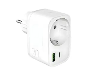 Puro Netzladegerät mit Steckdose, weiß / Netzladegerät / USB-C + USB-A / PD 20W