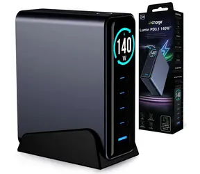 3mk InCharge Lumin Desktop-Netzteil 140W schwarz / Ladegerät / GaN3 / TFT-Display / 1x USB-A + 4X USB-C / PD3.2 / QC5