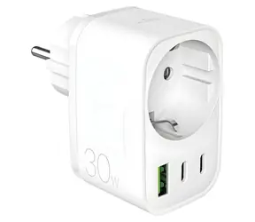 Puro Ladegerät mit Steckdose, 30 W, weiß / Netzladegerät / 2x USB-C + 1x USB-A / PD 30 W