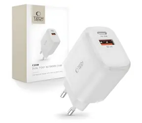 Tech-Protect C20W weiß / Ladegerät / 20 W / USB-C PD / USB-A QC 3.0