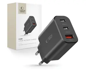 Tech-Protect NC30W schwarz / Ladegerät / 2x USB-C PD 30W / USB-A QC 3.0
