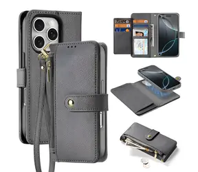 Dux Ducis Lawa iPhone 16 Pro graue Hülle / Leder / herausnehmbare Brieftasche / magnetisch