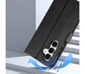 Dux Ducis Lawa schwarze Hülle / Samsung Galaxy S25+ / Leder / abnehmbare magnetische Geldbörse