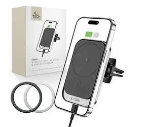 Tech-Protect CW19 MagSafe schwarz / Kfz-Halterung / Magnetisch / 15 W kabelloses Laden / Belüftung