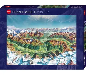HEYE Puzzle-Kartenkunst: Bergwelt in den Alpen / 2000 Teile / 97 × 69 cm