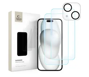 Tech-Protect Supreme Set für Apple iPhone 15 / Schutzglas für Display und Kamera / Gehärtetes Glas / 3 Stück