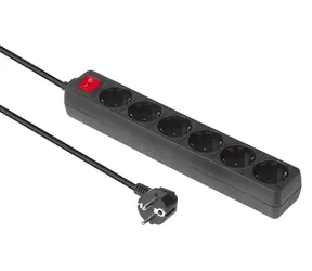 MicroConnect Verlängerungskabel 6x Schuko mit Schalter schwarz / Verlängerungskabel / 1,5 m / 16 A / 250 V