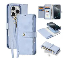 Dux Ducis Lawa blaue Lederhülle für Apple iPhone 16 Pro Max / abnehmbare magnetische Geldbörse
