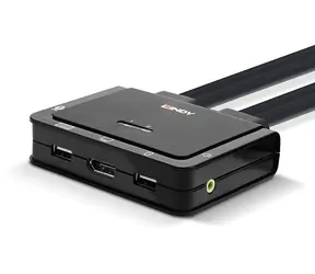 Lindy KVM-Switch mit 2 DisplayPort- und USB-C-Anschlüssen, schwarz / KVM-Switch / 4K 60Hz / USB 2.0 / Audio