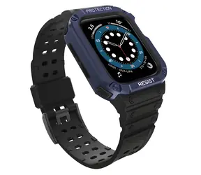 Hurtel Armor Case, schwarz, blaues Armband / Schutzhülle mit Armband / robust / für Apple Watch 42/44/45 mm